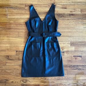 Everly Women's Black Faux Leather Sleeveless Dress w/ Belt Small